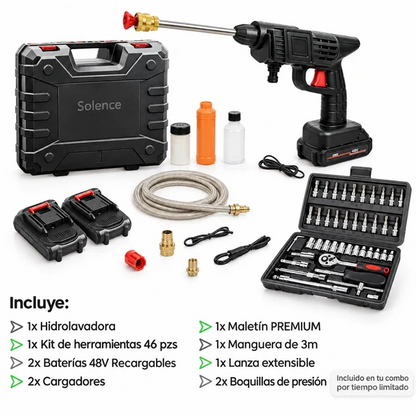 COMBO LIQUIDACIÓN Hidrolavadora +kit de Herraminetas 46 Pzs + Doble Batería + Maletin